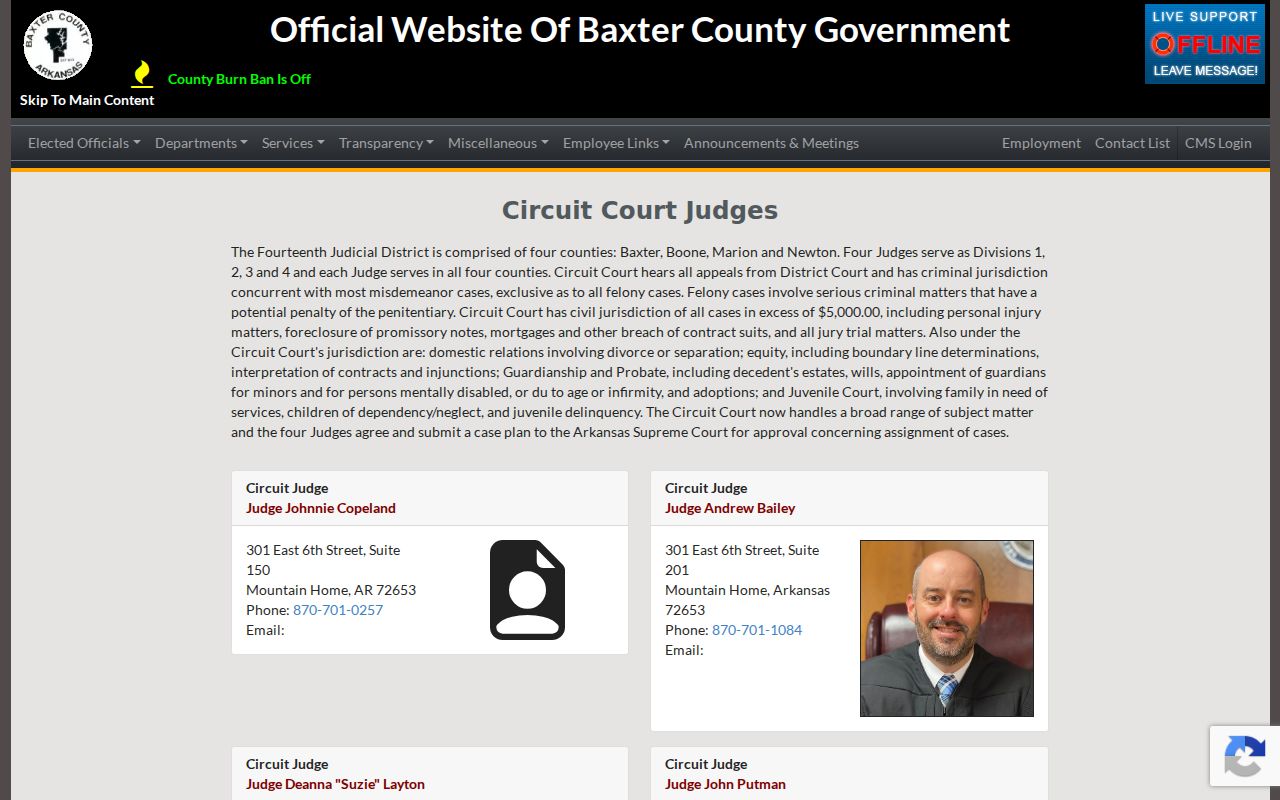 Baxter County court docket Circuit and District Court roster