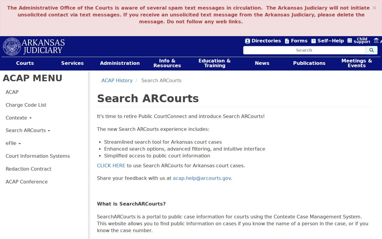 Baxter County court docket Search ARCourts transition page