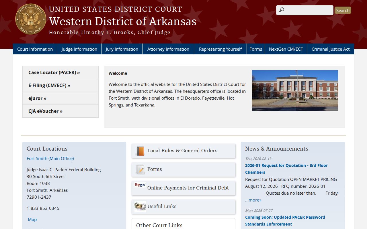 Federal court website for Norfork and Baxter County docket matters